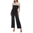 thumbnail image 1 of Marina Illusion Boat Lace Neck Elastic Tie Waist Keyhole Zipper Back Stretch Crepe Jumpsuit-IVORY BLACK / 16, 1 of 7