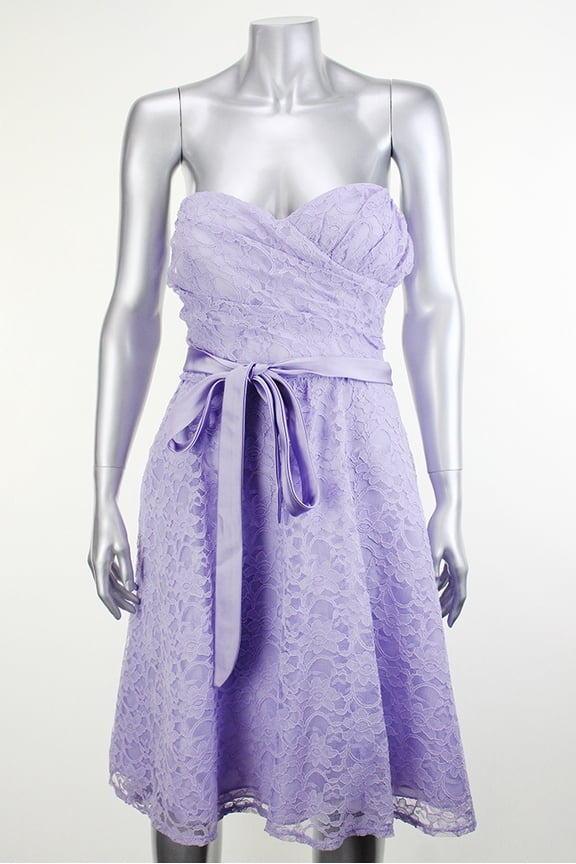 Lavender Strapless Tie-Belt Lace Cocktail A-Line Dress 14