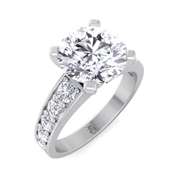Marina - Moissanite Round Cut Lab Diamond Engagement Ring with Sidestones