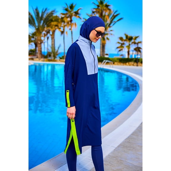 Navy Full Coverage Modest Swimsuit – Burkini With Adjustable Fit M2527-3