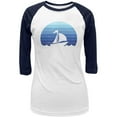 thumbnail image 1 of Marina Ocean Sail Boat Silhouette Retro Sunset Blue Juniors 3/4 Raglan T Shirt White-Navy 2XL, 1 of 1
