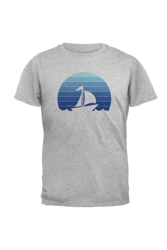 Marina Ocean Sail Boat Silhouette Retro Sunset Blue Mens T Shirt Heather 3X-LG