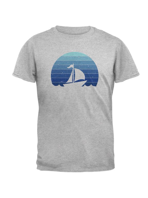 Marina Ocean Sail Boat Silhouette Retro Sunset Blue Mens T Shirt Heather LG