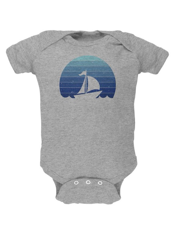 Marina Ocean Sail Boat Silhouette Retro Sunset Blue Soft Baby One Piece Heather 18-24 M