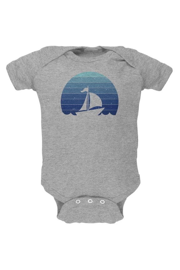 Marina Ocean Sail Boat Silhouette Retro Sunset Blue Soft Baby One Piece Heather 3-6 M