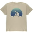 thumbnail image 1 of Marina Ocean Sail Boat Silhouette Retro Sunset Blue Youth T Shirt Sand YMD, 1 of 1