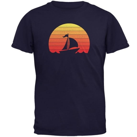 Marina Ocean Sail Boat Silhouette Retro Sunset Mens T Shirt Navy SM