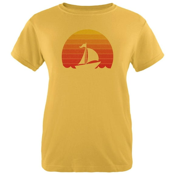 Marina Ocean Sail Boat Silhouette Retro Sunset Womens T Shirt