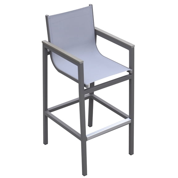 Marina Outdoor In Gray - Powder Coated Finish, Sling, Wood Accent Arms, Lightweight Frame, Footrest Feature, 45"h X 20"w 23"d Patio Footrest, 45"h, Vibrant