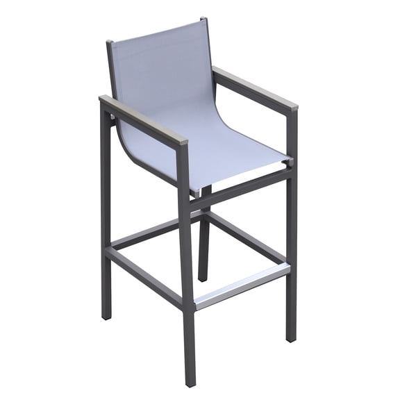Marina Outdoor In Gray - Powder Coated, Sling Seat, Wood Accent Arms, Lightweight Frame, Footrest Feature, 20"w X 23"d 45"h, Fascinating Patio , Lightweight, Footrest, Elegant