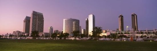 Marina Park And Skyline At Dusk San Diego California USA Canvas Art - Panoramic Images (36 x 12)