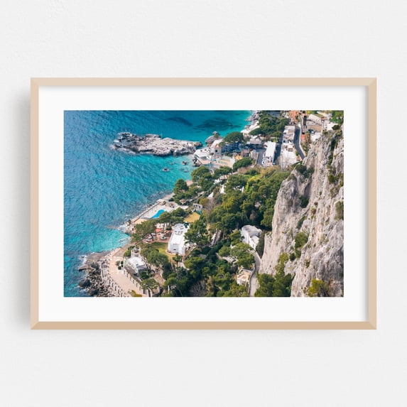 Marina Piccola 02 - Capri Campania Italy Photography Coast Ocean Landscape Scenic Tropical Beach House Travel Poster Oak Framed Wall Art Print 12 x 16 inches