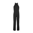 thumbnail image 1 of Marina Ruffled Halter Neck Keyhole Back Solid Jumpsuit-BLACK / 4, 1 of 3