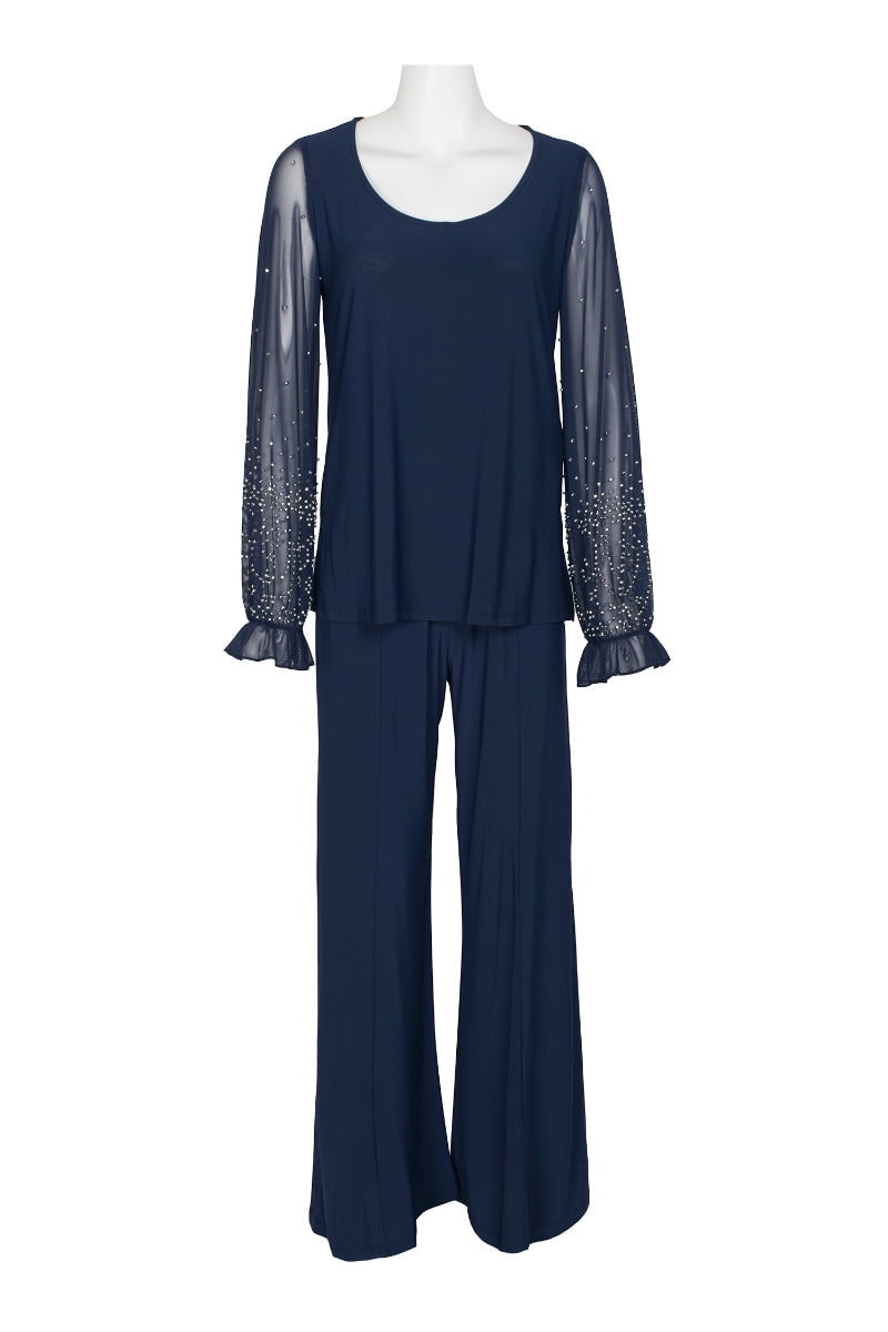 Layered Formal Long Sleeve Scoop Neckline Pantsuit Ocean Blue main image 1