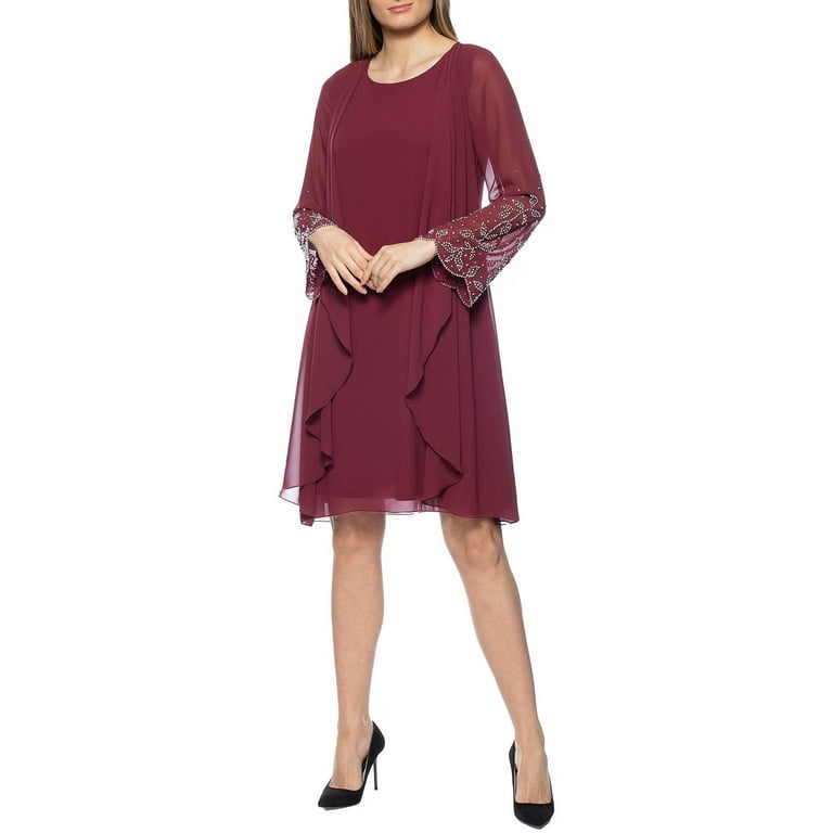 Embellished neck chiffon dress cheap