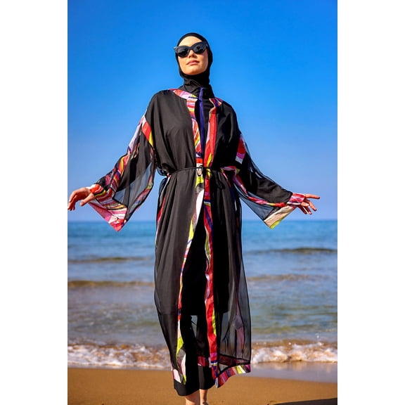 Marina Silk-Touch Colorful Patterned Kimono - P2514