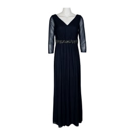 Marina V-Neck Long Sleeve Slit Front Solid Jersey Long Dress-NAVY