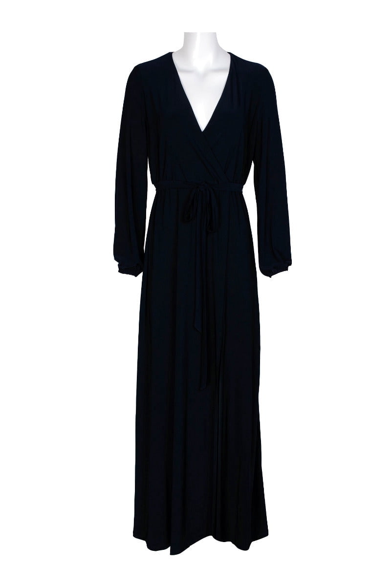 fitted lace wedding dress Marina V-Neck Long Sleeve Slit Front Solid Jersey Long Dress main image 1
