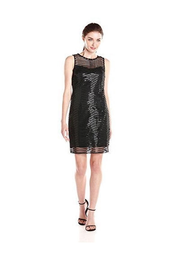 Women's Sleeveless Netting Dress, Black, 10