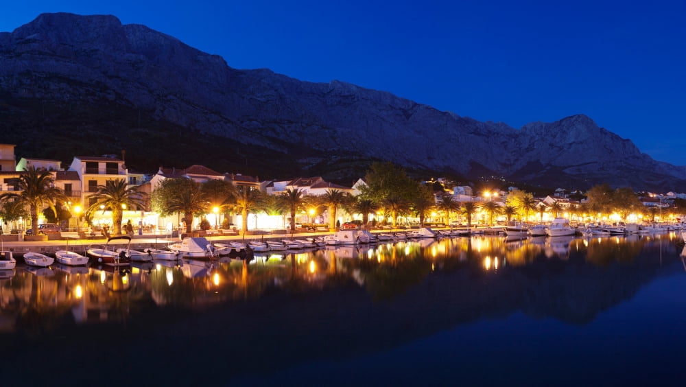 Marina at night Baska Voda Biokovo Split-Dalmatia County Croatia Canvas Art - Panoramic Images (36 x 12)