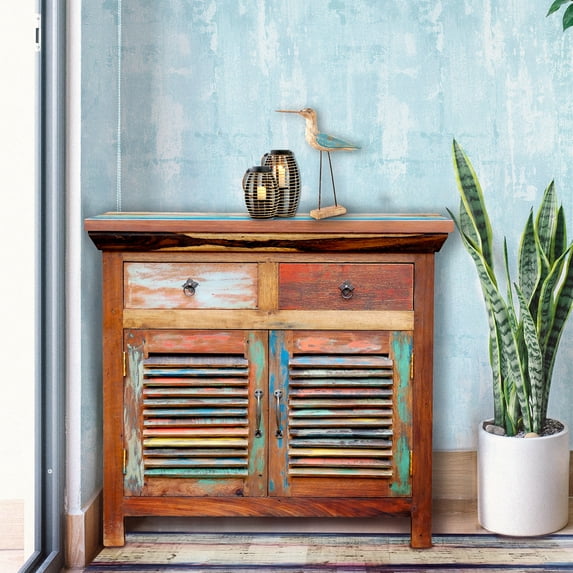 Marina del Rey Chest with 2 Slatted Doors, 2 Drawers made from Recycled Teak Wood Boats