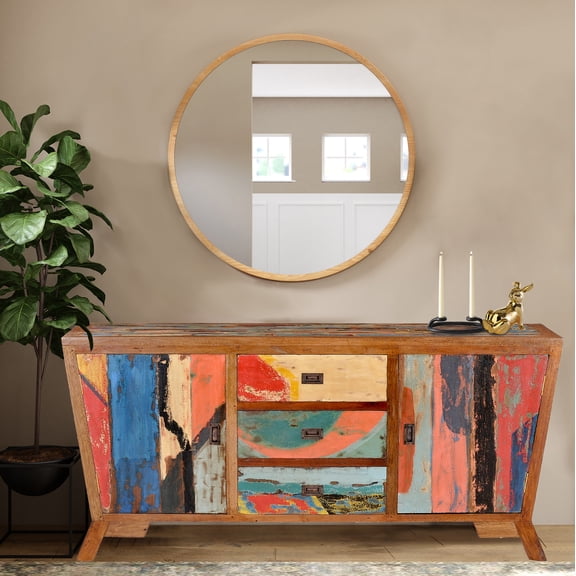 Marina del Rey Cone Shaped Buffet Made From Recycled Teak Wood Boats - 72W x 20D in.