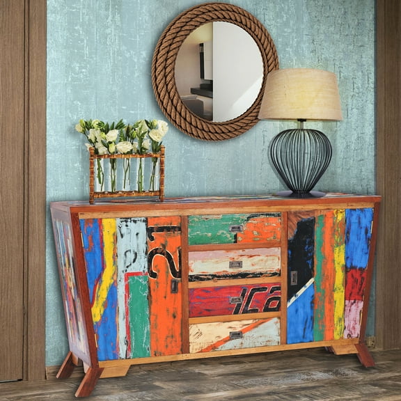 Marina del Rey Cone Shaped Buffet Made From Recycled Teak Wood Boats - 75W x 20D in.