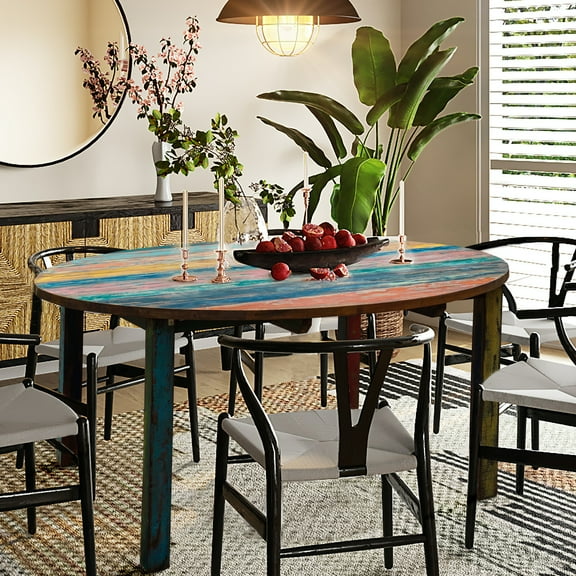 Marina del Rey Round Dining Table made from Recycled Teak Wood Boats, 55 inch