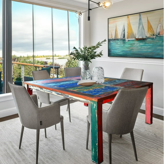 Marina del Rey Square Dining Table made from Recycled Teak Wood Boats, 47 inch