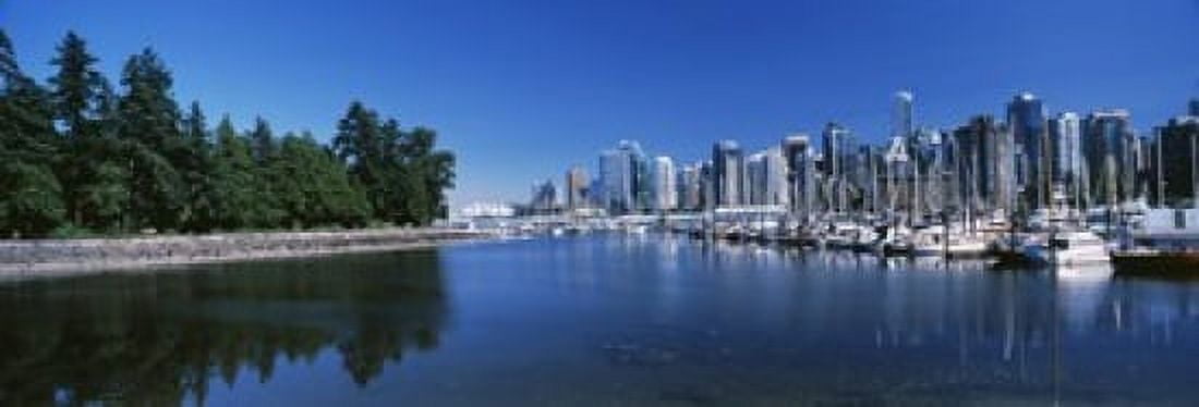 Marina with city at waterfront Vancouver British Columbia Canada 2013 Canvas Art - Panoramic Images (18 x 7)