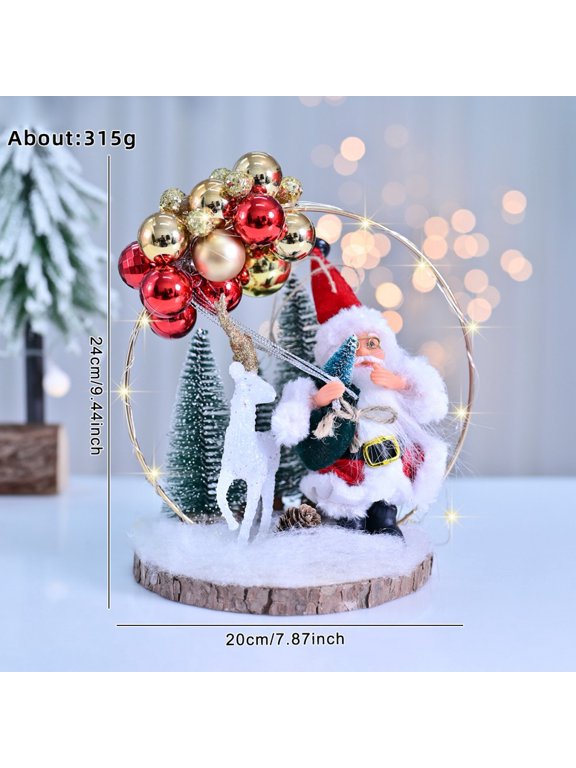 Christmas Lighted Tabletop Ornament Wreath, Santa Elk Light Up Desktop Garland for Christmas Party Holiday Home Decor