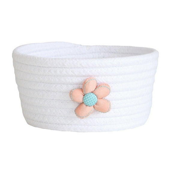 MarinaVida Floral Basket Mini Woven Baskets Round Cotton Rope Basket Little Storage Baskets for Organizing Bins Organizer Keys Snack Drawer Gifts