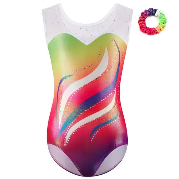 MarinaVida Gymnastics Leotards with Headband for Toddler Girls Sparkle One Piece Practice Dance Outfit Tumbling Dancewear 3-14 Years