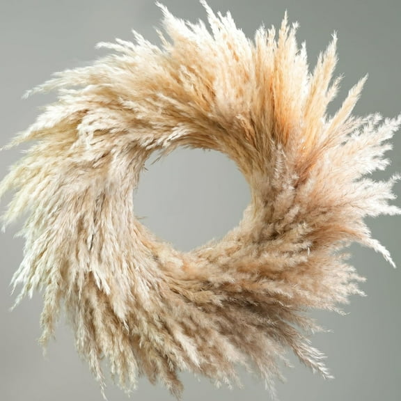 MarinaVida Natural Pampas Grass Wreath, Fall Pampas Grass Wreath for Front Door, Boho Rustic Farmhouse Wall Decor for DIY Wedding Harvest Thanksgiving Christmas Home Decoration