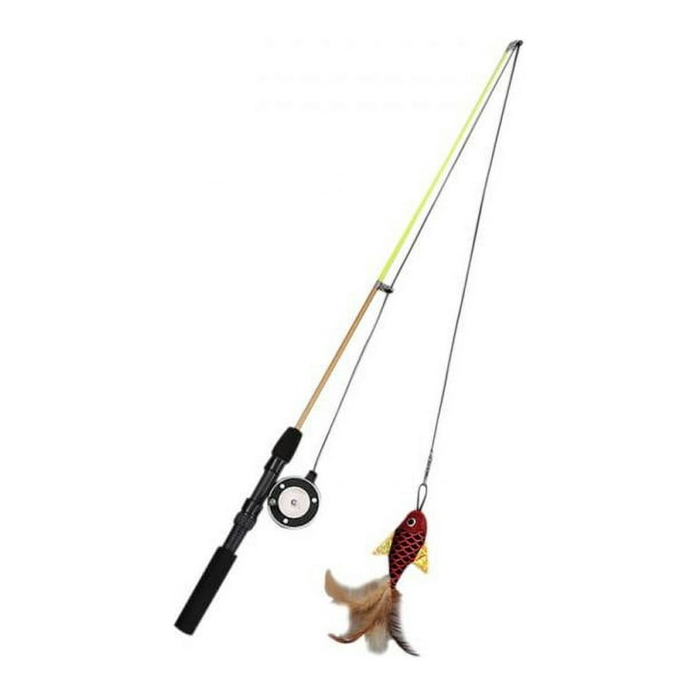 Marinavida Retractable Pet Toy Cat Teaser Wand Simulation Fishing Pole Stick Fish Toy, Size: One size, Red
