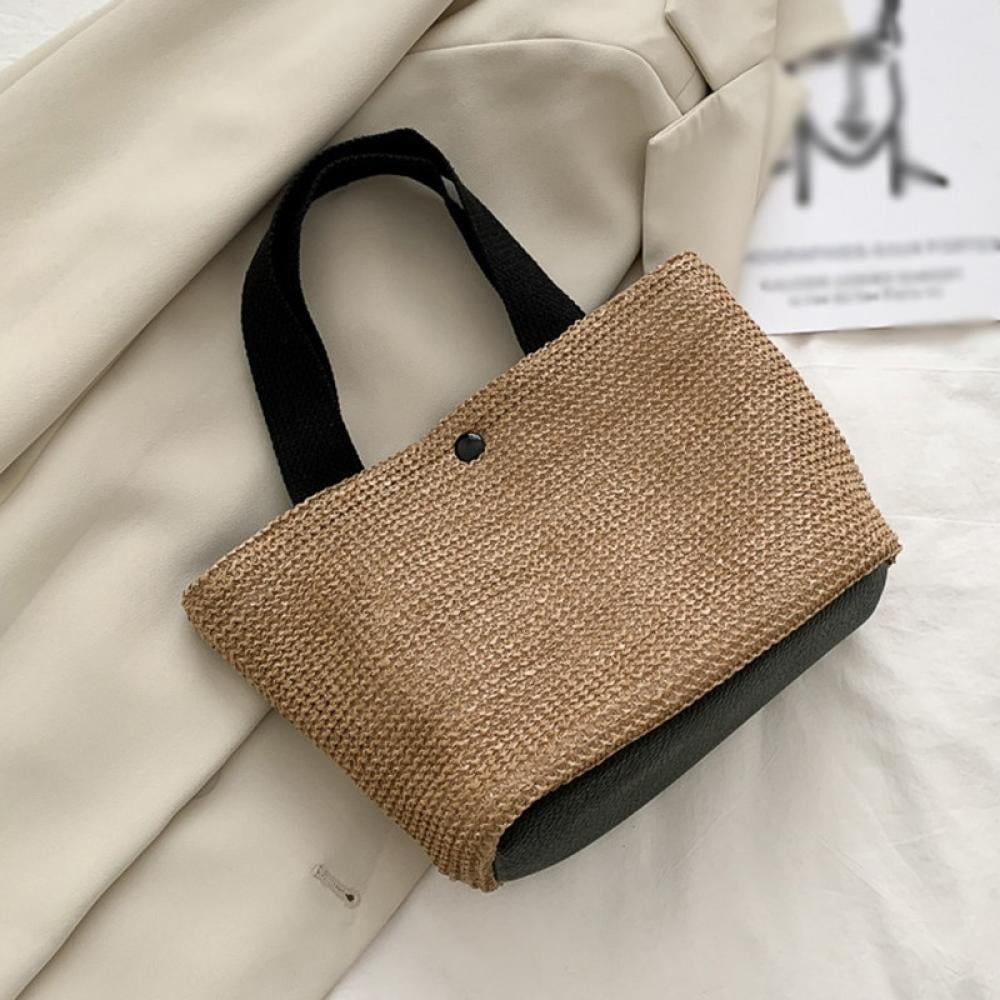 YQBUER Round Handle Straw Bag Handmade Woven Handbag Vacation Beach Bag  Large Capacity Tote Bag Travel Lady Straw (Color : A)