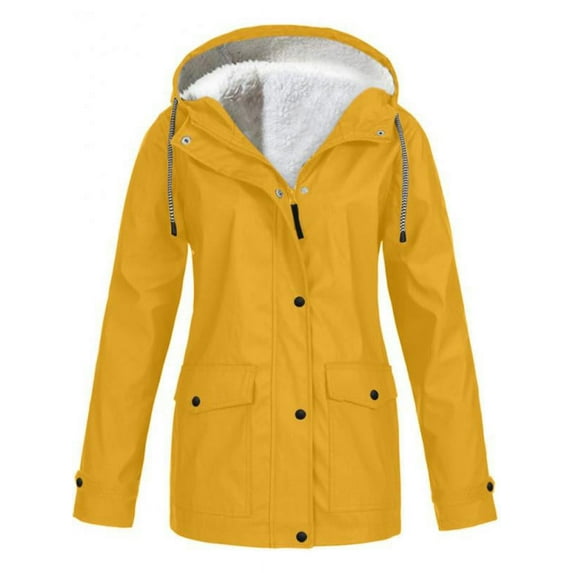 MarinaVida Women Winter Coat Solid Rain Jacket Outdoor Plus Size Waterproof Hooded Raincoat Windproof
