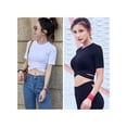 thumbnail image 1 of MarinaVida Women's O Neck Short Sleeve Solid Crisscross Crop Sport Top, 1 of 6