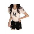 thumbnail image 1 of MarinaVida Women's Round Neck Letter Print Short Sleeve Tight Crop T-Shirt, 1 of 2