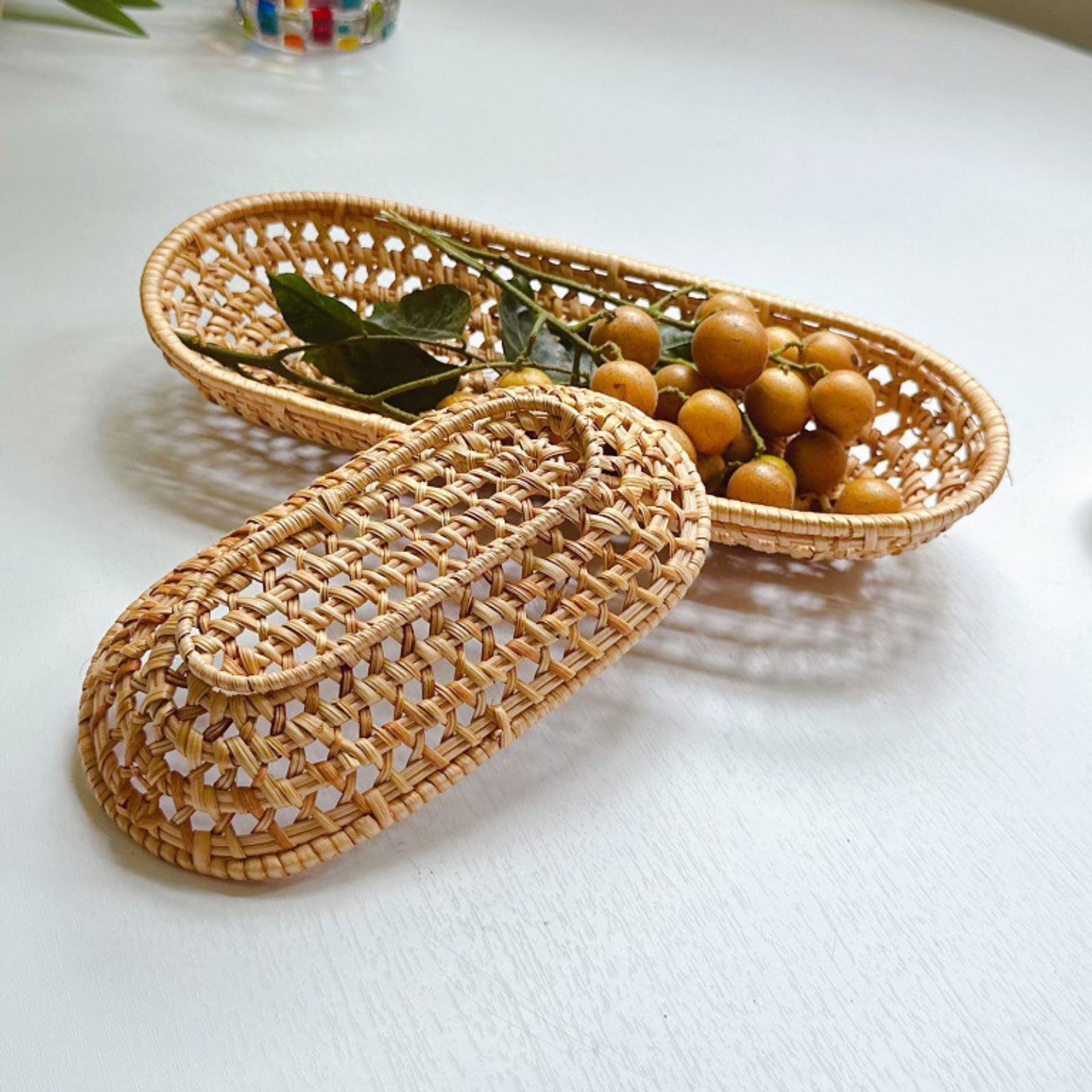 MarinaVida Oval Rattan Bread Basket, Handmade Wicker Woven Baskets ...