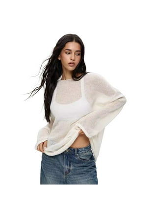 トップス NKGW / SEE THROUGH PULLOVER Samickarr Women's Sheer See-Through Top with Crew Neck