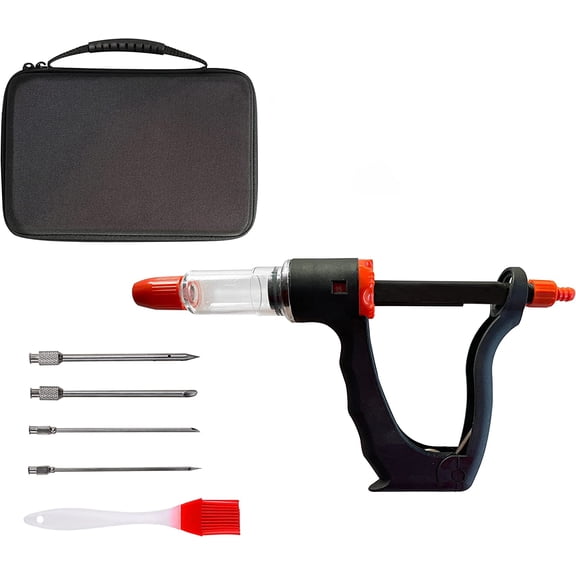 Marinade Injector Syringe Meat Needles, Seasoning Injector,Meat Injector Kit with Case,Injection Brine Marinades for Meat, Turkey, Chicken,Beef,Fish -15ml Barrel Chamber - 4 x 4.4 Inch S/S Needles