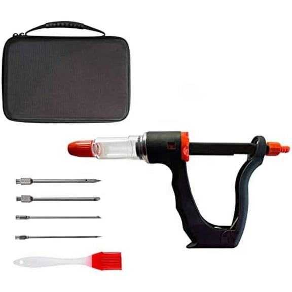 Marinade Injector Syringe Meat Needles, Seasoning Injector,Meat Injector Kit with Case,Injection Brine Marinades for Meat, Turkey, Chicken,Beef,Fish -15ml Barrel Chamber - 4 x 4.4 Inch S/S Needles