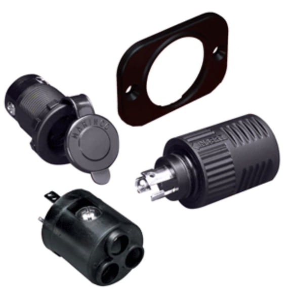 9" Black Marinco Connectpro Receptacle Plug 6GA Adapter