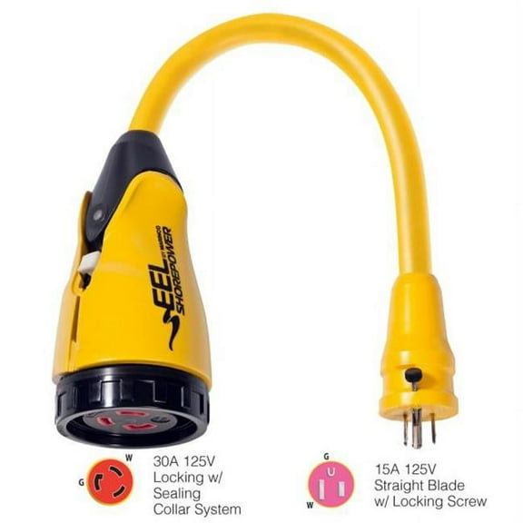 Marinco  Marinco  EEL 30A-125V Female to 15A-125V Male Pigtail Adapter - Yellow