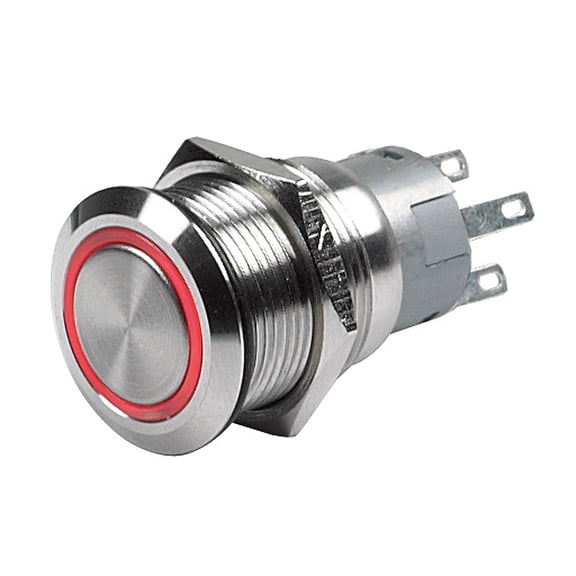 Marinco Push Button Switch - 24V Latching On/Off - Red LED | Bundle of 2