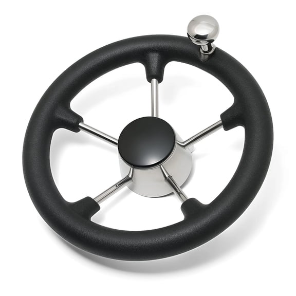 Marine 11 Inch Stainless Steel 5 Spoke Destroyer Steering Wheel With Black Foam And Knob For Yacht Boat Accessories