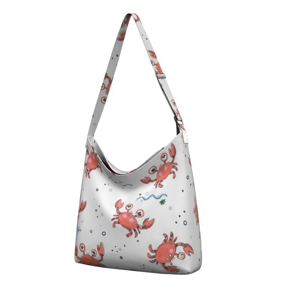 Marine Adorable Crab Canvas Shoulder Bag Reusable Shopping Bag Handbag for Women Men