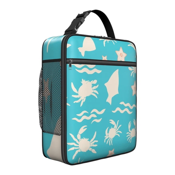 Marine Adorable Crab Insulated Lunch Bag Lunch Box for Office Workers Bento Lunch Box Cooler Bag with Front Pocket for Travelers Cute Lunch Tote Bag Lunchbox for Work/Office/School/Picnic