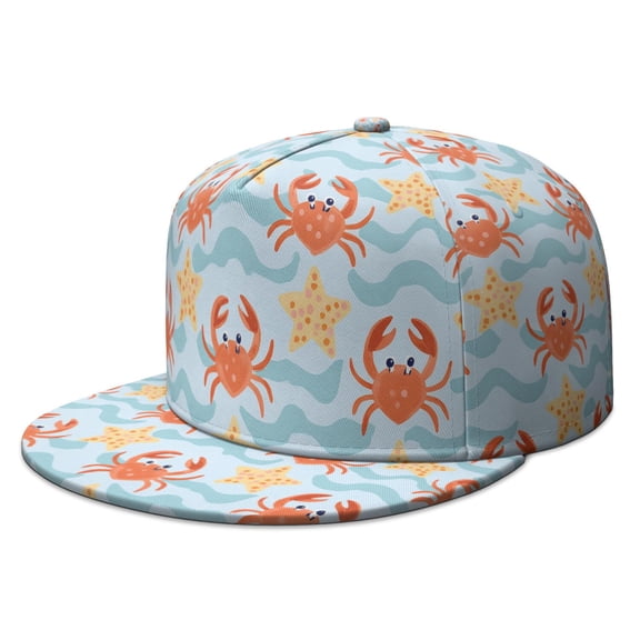 Marine Adorable Crab Snapback Hat Men Women Adjustable Snapback Flat Bill Hip Hop Hat for Streetwear Fashion